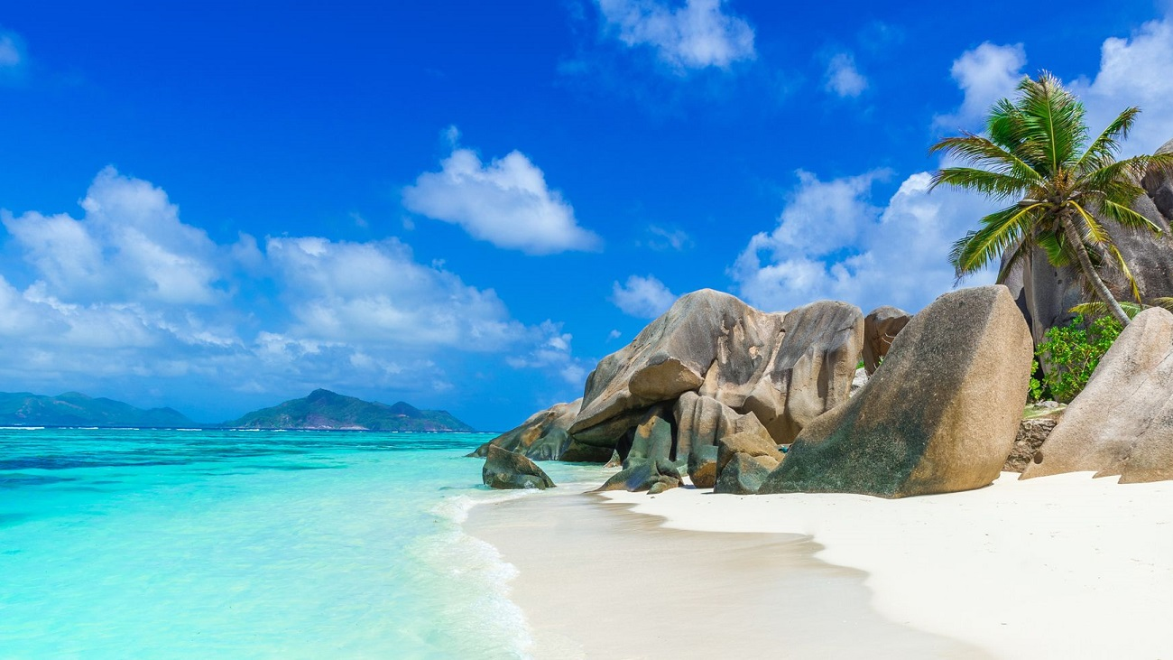 White coral-sand beach at Anse Lazio, Praslin, Seychelles