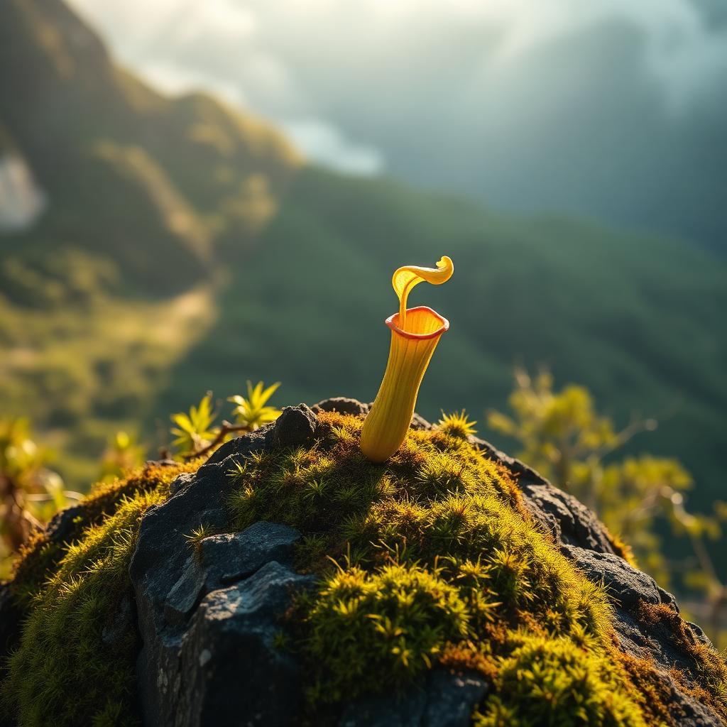 Nepenthes pervillei pitcher plant on a Seychelles granite peak