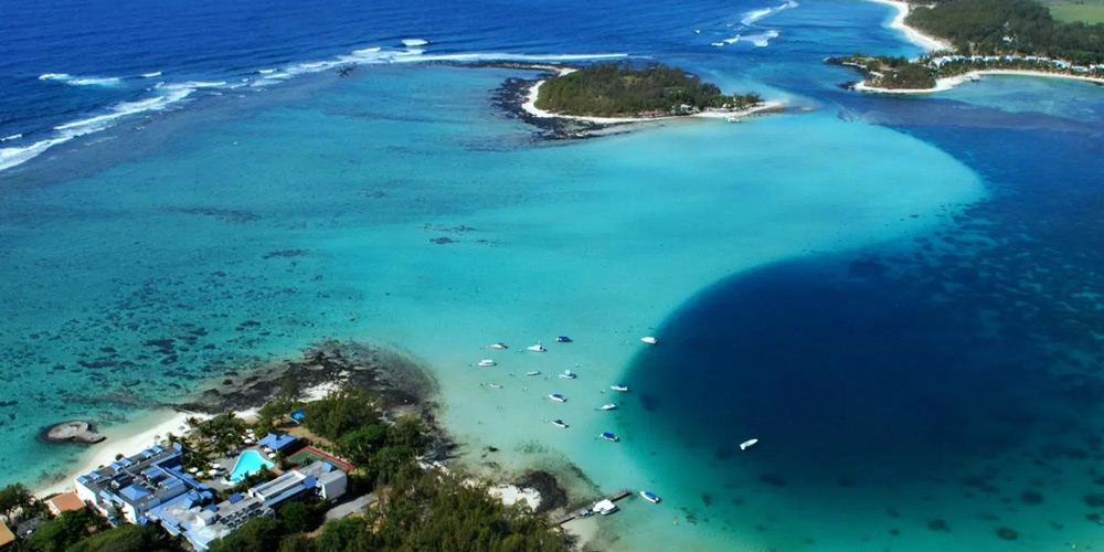 Aerial view of Blue Bay Marine Park, Mauritius
